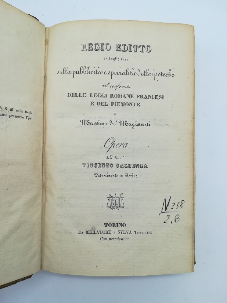 Regio editto 16 luglio 1822 sulla pubblicita' e specialita' delle …