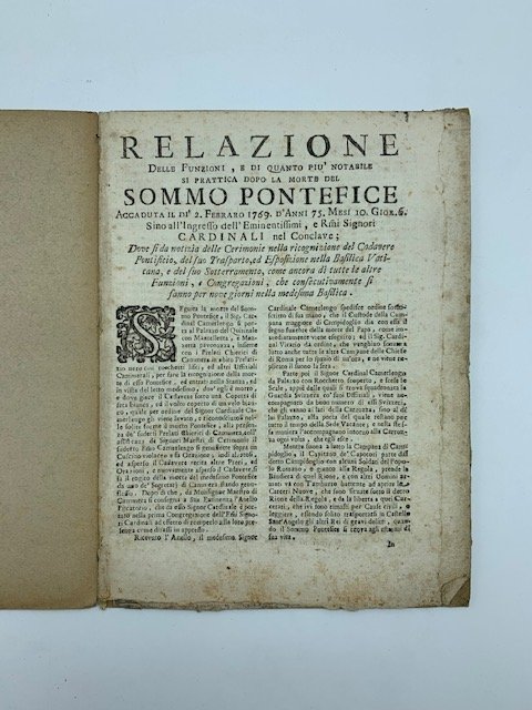 Relazione delle funzioni e di quanto piu' notabile si prattica …