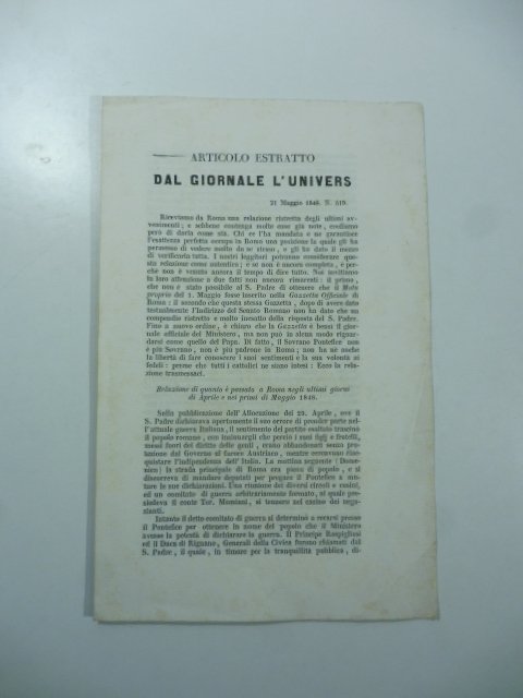 Relazione di quanto e' passato a Roma negli ultimi giorni …