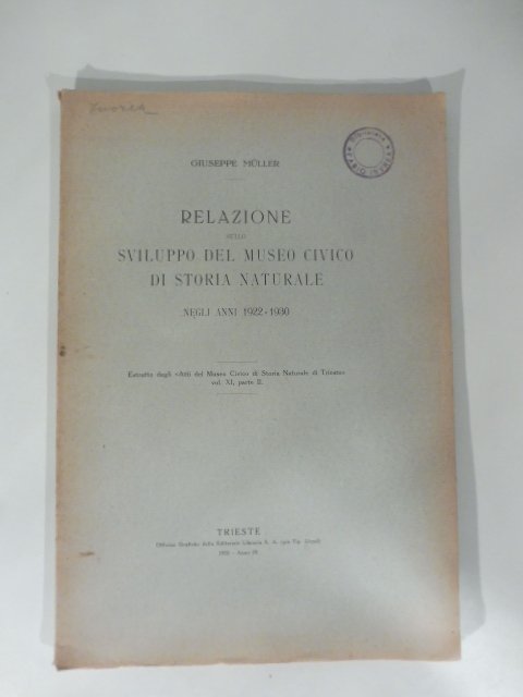 Relazione sullo sviluppo del Museo civico di Storia naturale [di … | Immagine principale