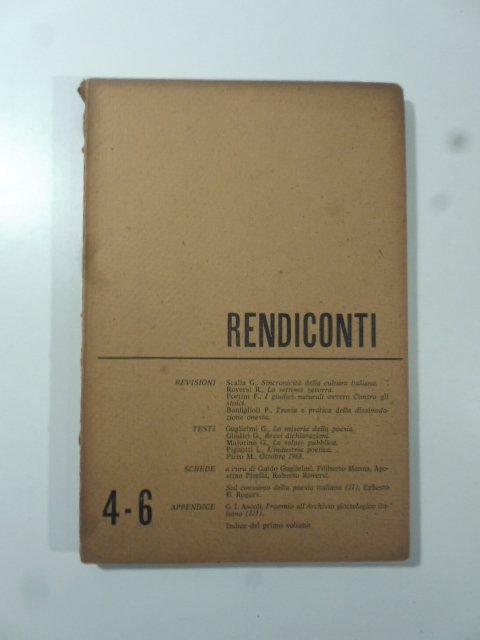Rendiconti. Rivista bimestrale di letteratura. Fascicolo 4-6, novembre 1962