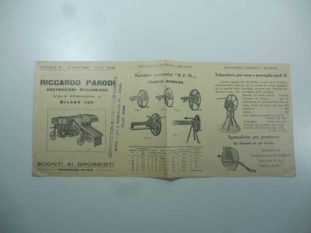 Riccardo Parodi Costruzioni Meccaniche - Listino n. 13