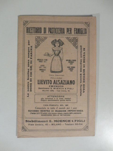 Ricettario di pasticceria per famiglia. Lievito alsaziano chimico Stabilimenti E. …