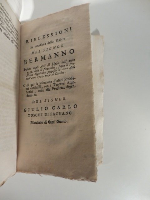 Riflessioni in occasione dello scritto del signor Bermanno. si da' …