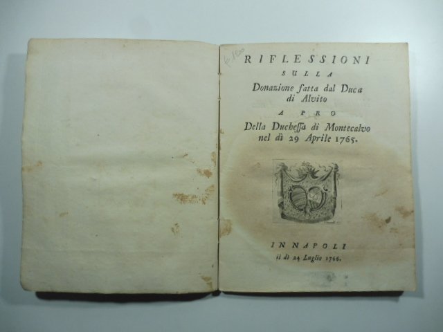 Riflessioni sulla donazione fatta dal Duca di Alvito a pro …