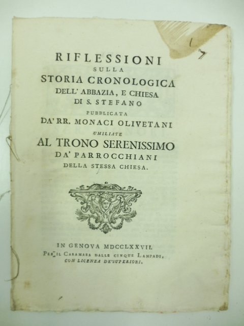 Riflessioni sulla storia cronologica dell'abbazia e chiesa di S. Stefano …