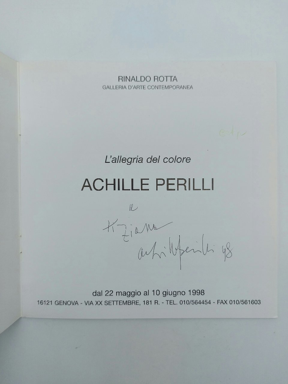 Rinaldo Riotta Galleria d'arte contemporanea. L'allegria del colore. Achille Perilli …