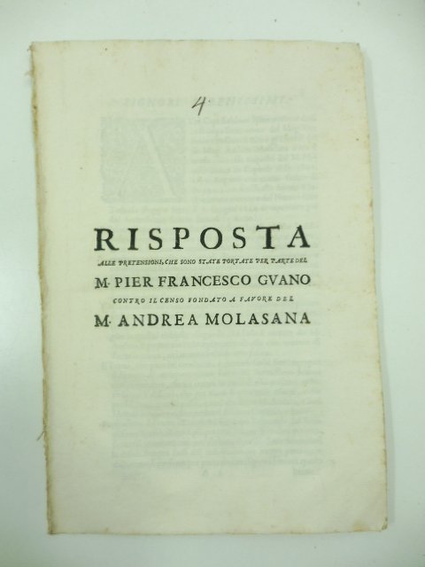 Risposta alle pretensioni che sono state portate per parte del …