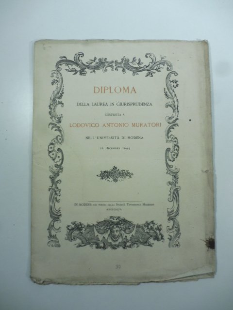 Ristampa ottocentesca del Diploma della laurea in giurisprudenza conferita a …