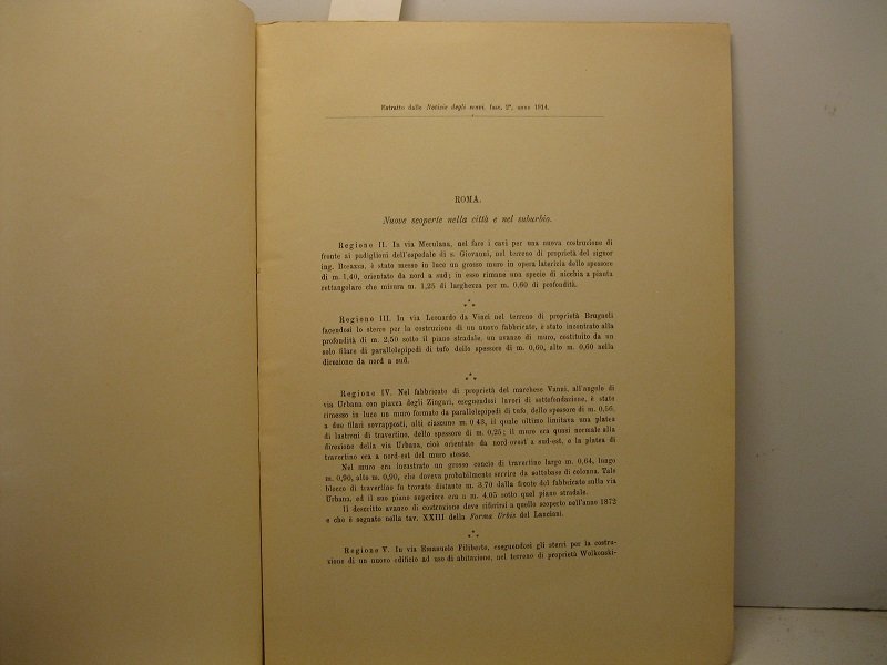 Roma. Nuove scoperte nella citta' e nel suburbio