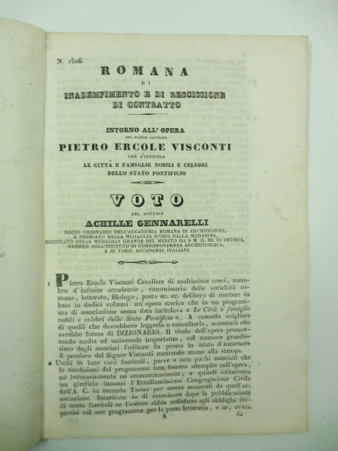 Romana di inadempimento e di rescissione di contratto. Intorno all'opera …
