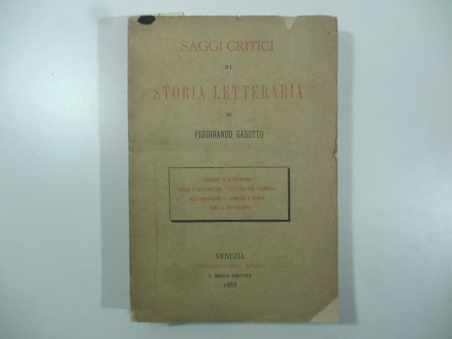 Saggi critici di storia letteraria