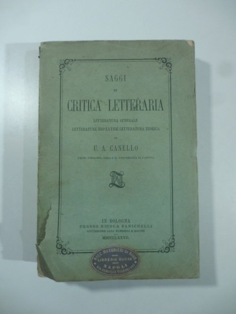Saggi di critica letteraria. Letteratura generale, letterature neo-latine, letteratura tedesca