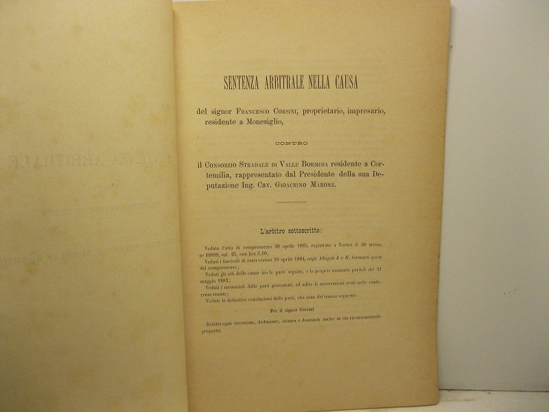Sentenza arbitrale nella causa del signor Francesco Corsini contro il …
