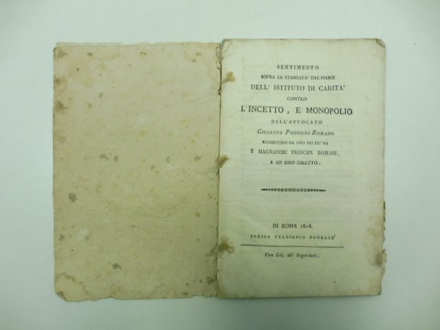 Sentimento sopra la stabilita' del piano dell'Istituto di carita' contro …