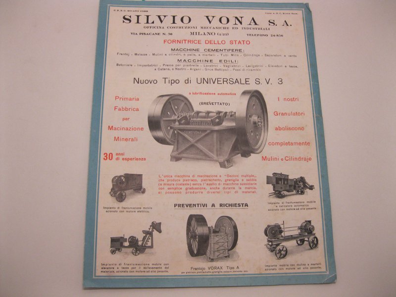 Silvio Vona S.A. officina costruzioni meccaniche ed industriali, Milano. Macchine …