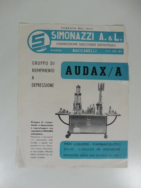 Simonazzi A. & L. Costruzioni meccaniche industriali. Foglio pubblicitario