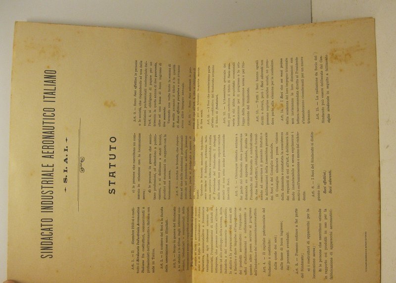 Sindacato industriale aeronautico italiano. S. I. A. I. Statuto