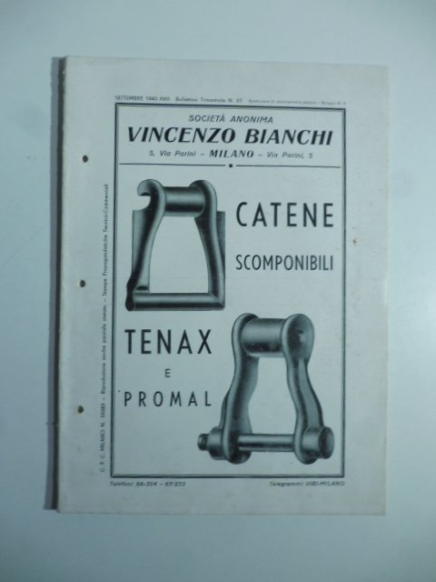 Societa' anonima Vincenzo Bianchi. Catene scomponibili tenax e promal. Catalogo