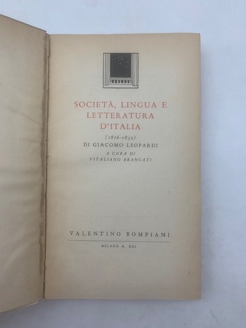 Società, lingua e letteratura d'Italia (1816-1832). | Immagine principale