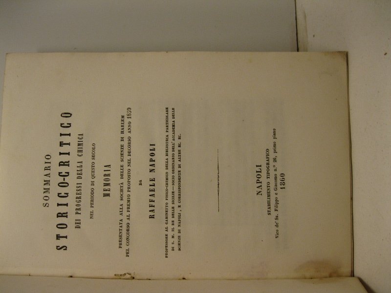 Sommario storico-critico dei progressi della chimica nel periodo di questo …