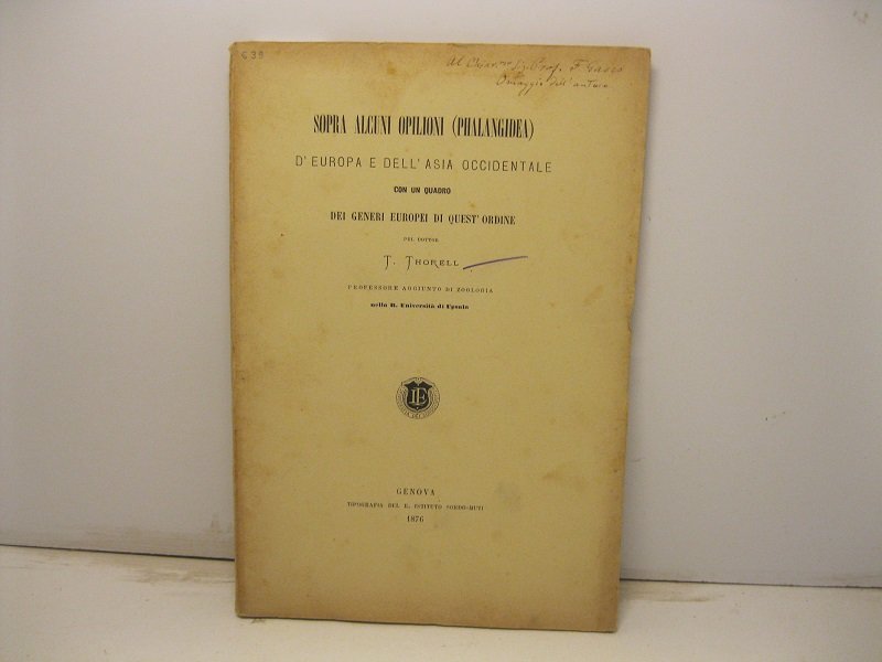 Sopra alcuni opilioni (phalangidea) d'Europa e dell'Asia occidentale con un … | Immagine principale