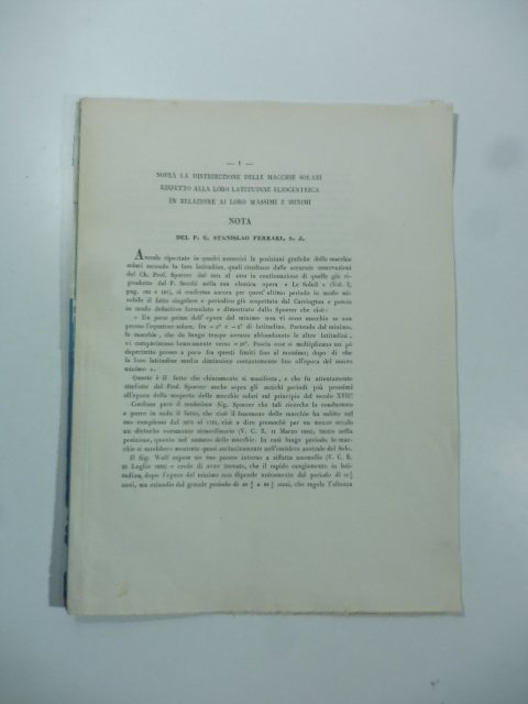 Sopra la distribuzione delle macchie solari rispetto alla loro latitudine …