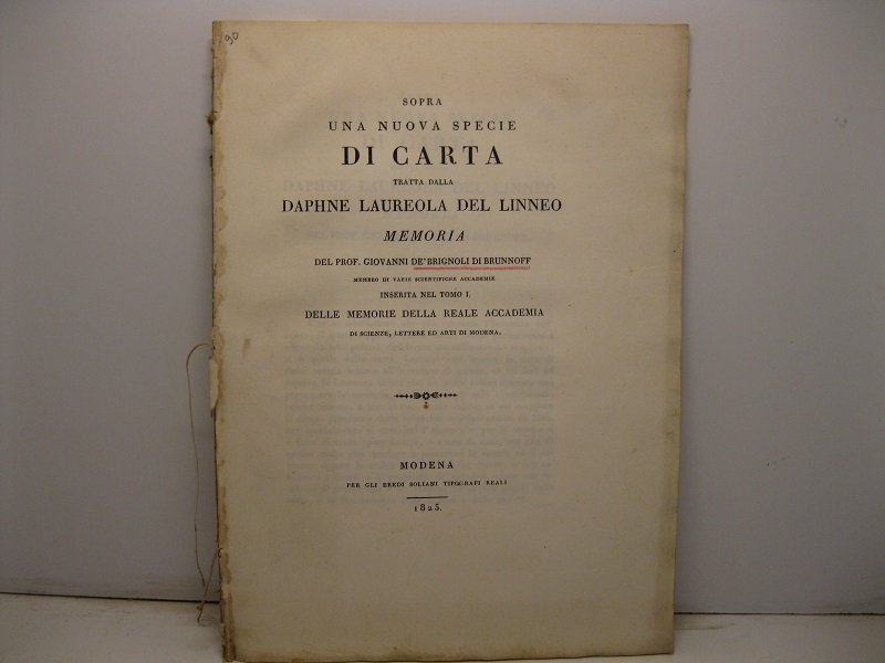 Sopra una nuova specie di carta tratta dalla daphne laureola …