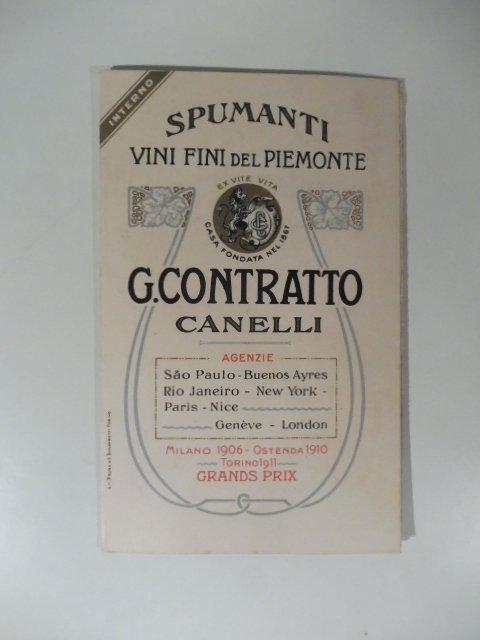 Spumanti. Vini fini del Piemonte G. Contratto Canelli. Pieghevole pubblicitario