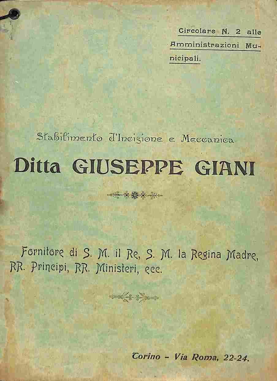 Stabilimento d'incisione e meccanica Ditta Giuseppe Giani. Circolare n. 2 …