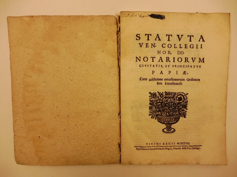 Statuta Ven. Collegii Nob. DD. notariorum civitatis et principatus Papiae. …