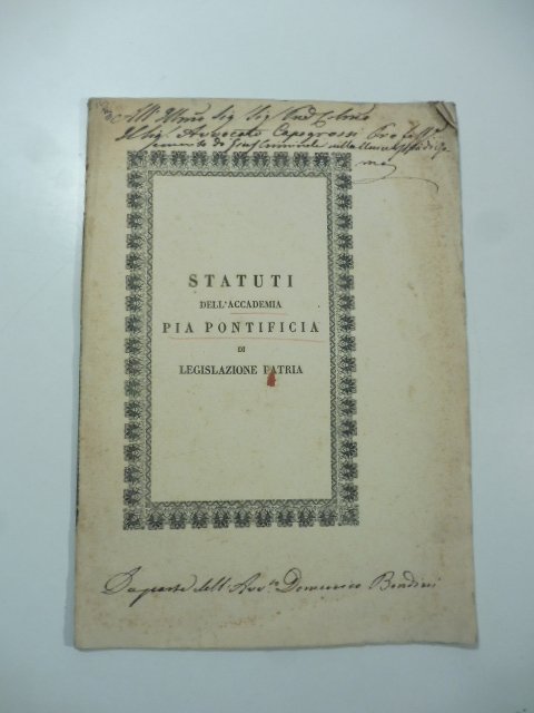 Statuti dell'accademia Pia Pontificia di Legislazione patria