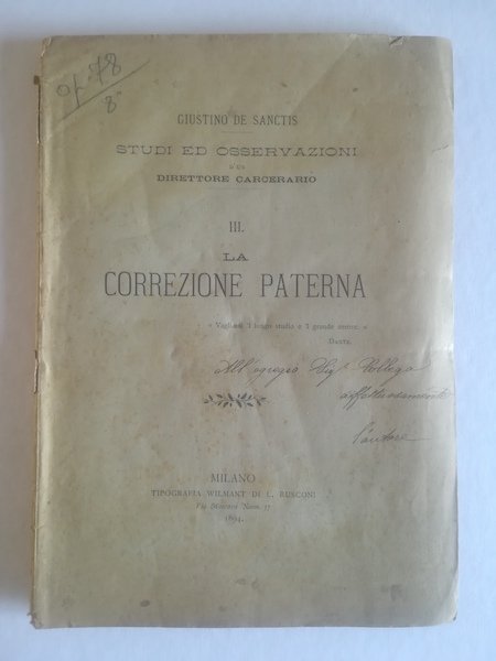 Studi ed osservazioni d'un direttore carcerario. III. La correzione paterna