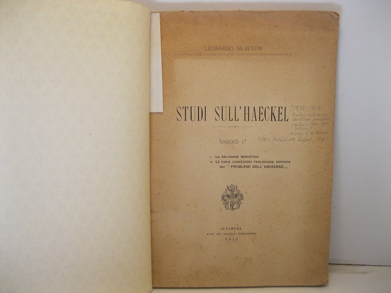 Studi sull'Haeckel. Saggio I. La religione monistica. II. Le varie …
