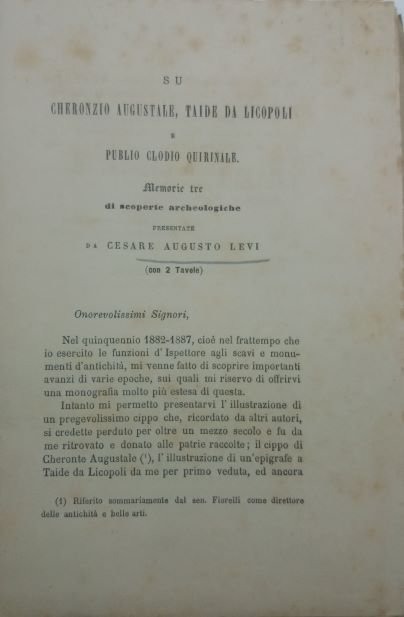 Su Cheronzio Augustale, Taide da Licopoli Publio Clodio Quirinale. Memorie …