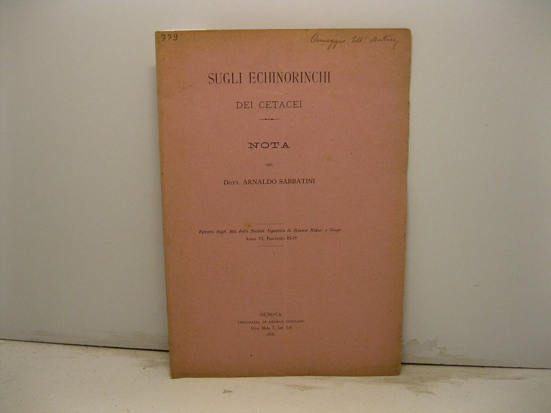 Sugli echinorinchi dei cetacei. Nota. Estratto dagli Atti della Societa' …
