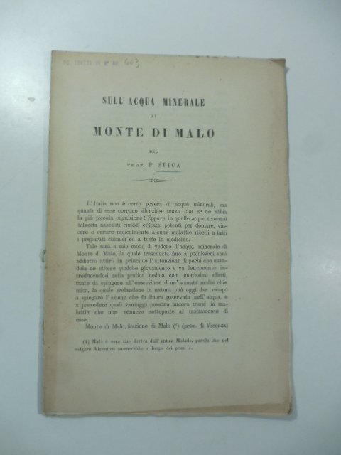 Sull'acqua minerale di Monte di Malo