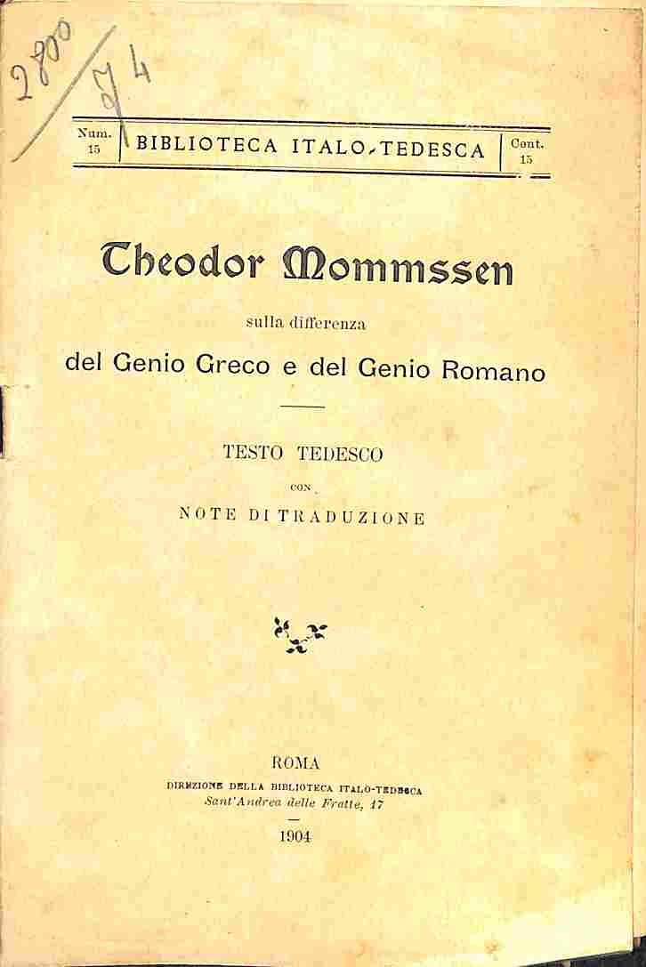Sulla differenza del genio greco e del genio romano. Testo …
