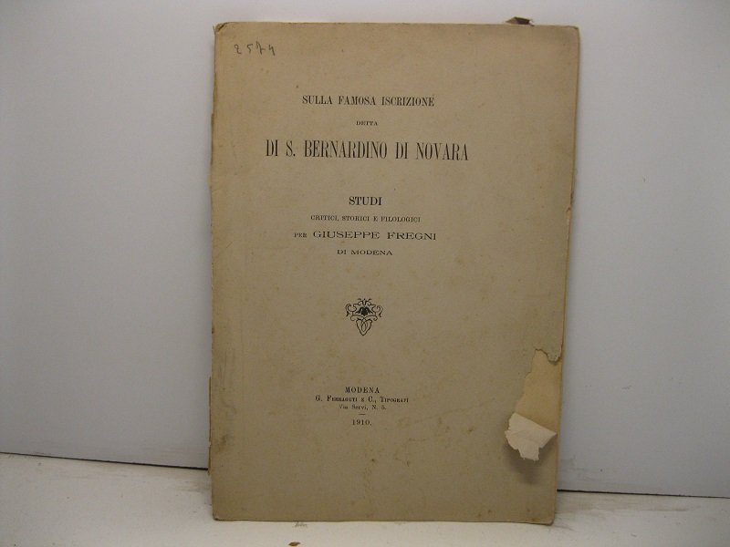 Sulla famosa iscizione detta di S. Bernardino di Novara. Studi …