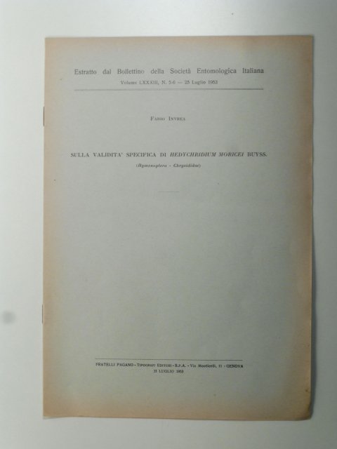 sulla validita' specifica di hedychridum moricei buyss (Himenoptera - Chrisidae)