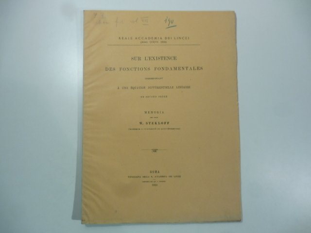 Sur l'existence des fonctions fondamentales correspondant a une equation differentielle …