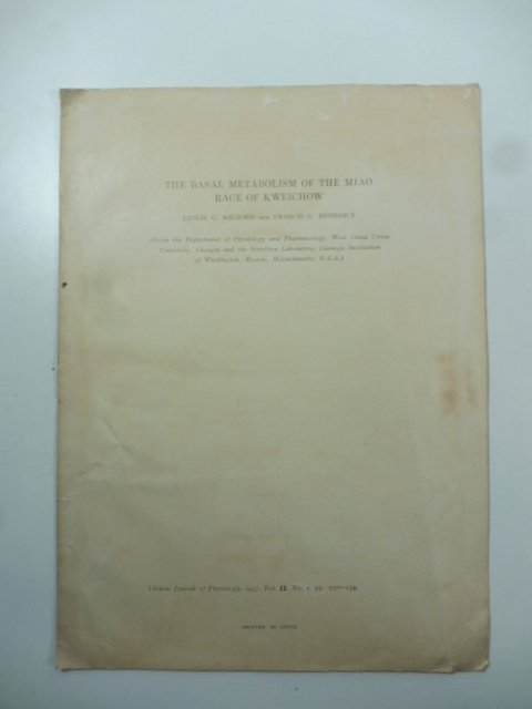 The basal metabolism of the Miao Race of Kweichow