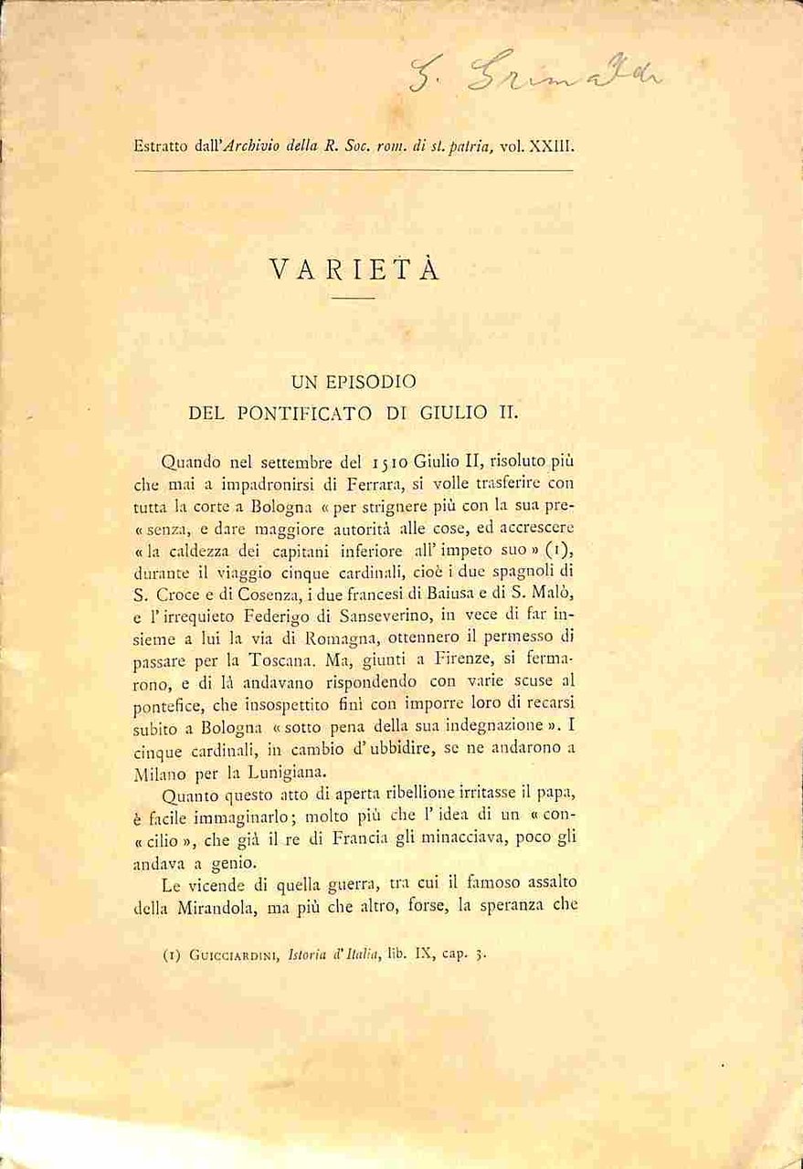Un episodio del pontificato di Giulio II