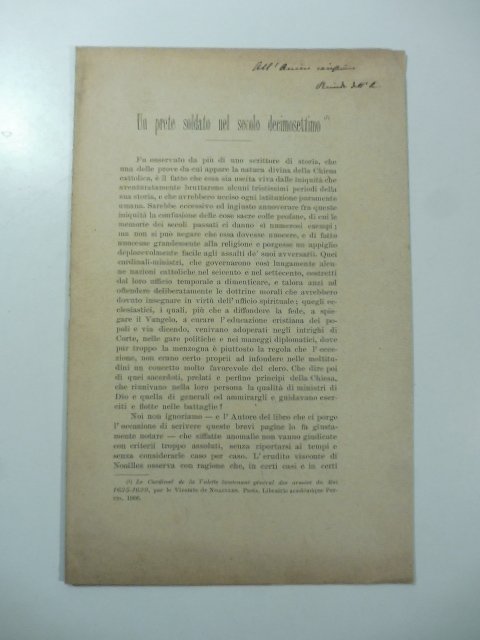 Un prete soldato nel secolo decimosettimo