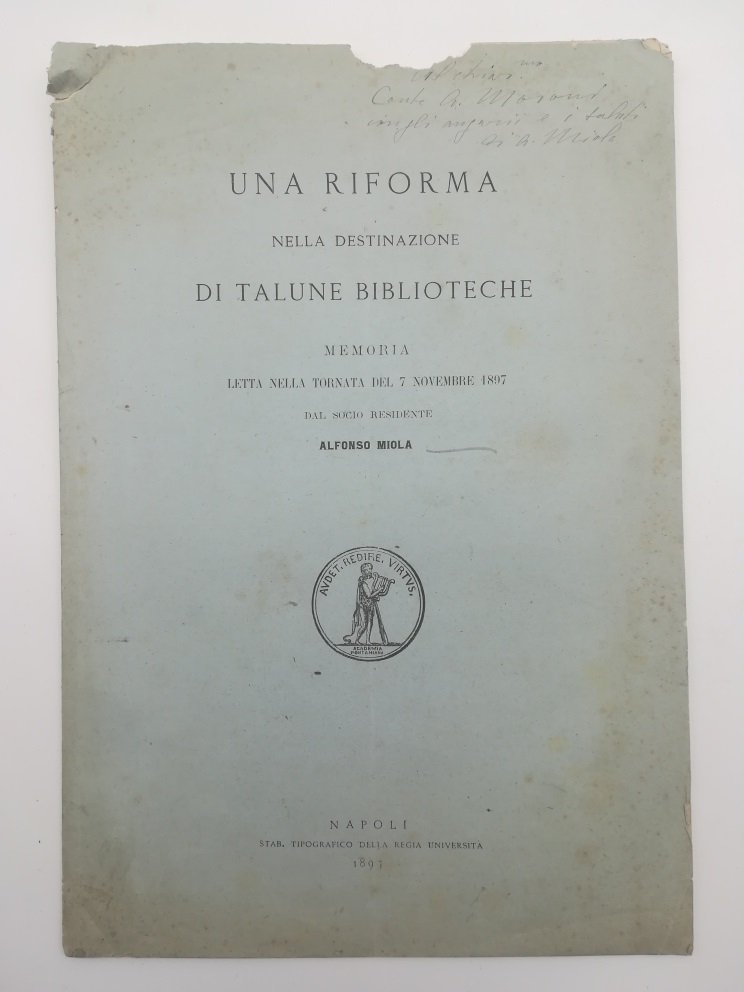 Una riforma nella destinazione di talune biblioteche. Memoria