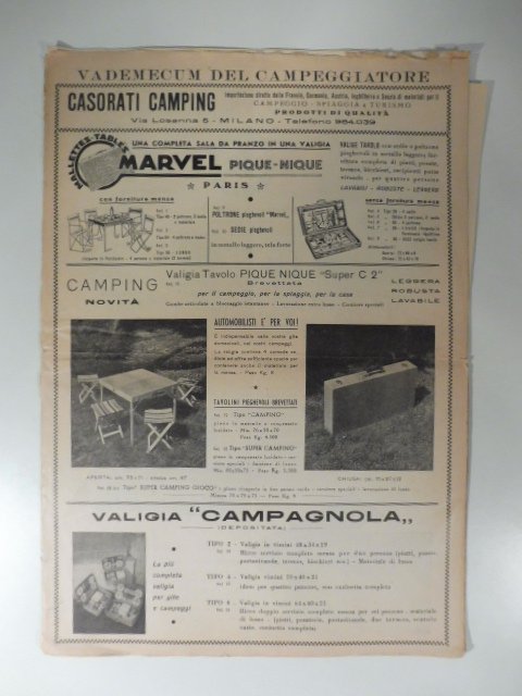 Vademecum del campeggiatore. Casorati camping. Importazione diretta dalla Francia, Germania. campeggio, spiaggia, turismo