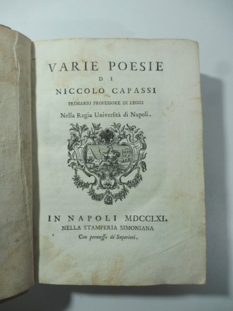 Varie poesie di Niccolo' Capassi primario professore di leggi nella …