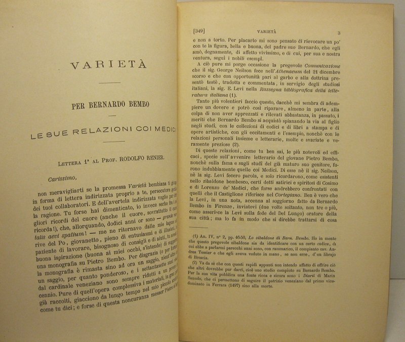 Varieta'. Per Bernardo Bembo. Le sue relazioni coi Medici. Lettera …
