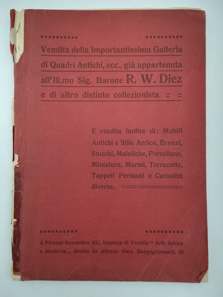 Vendita al pubblico incanto della importantissima Galleria di quadri antichi …