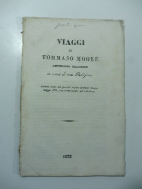 Viaggi di Tommaso Moore gentiluomo irlandese in cerca d'una religione